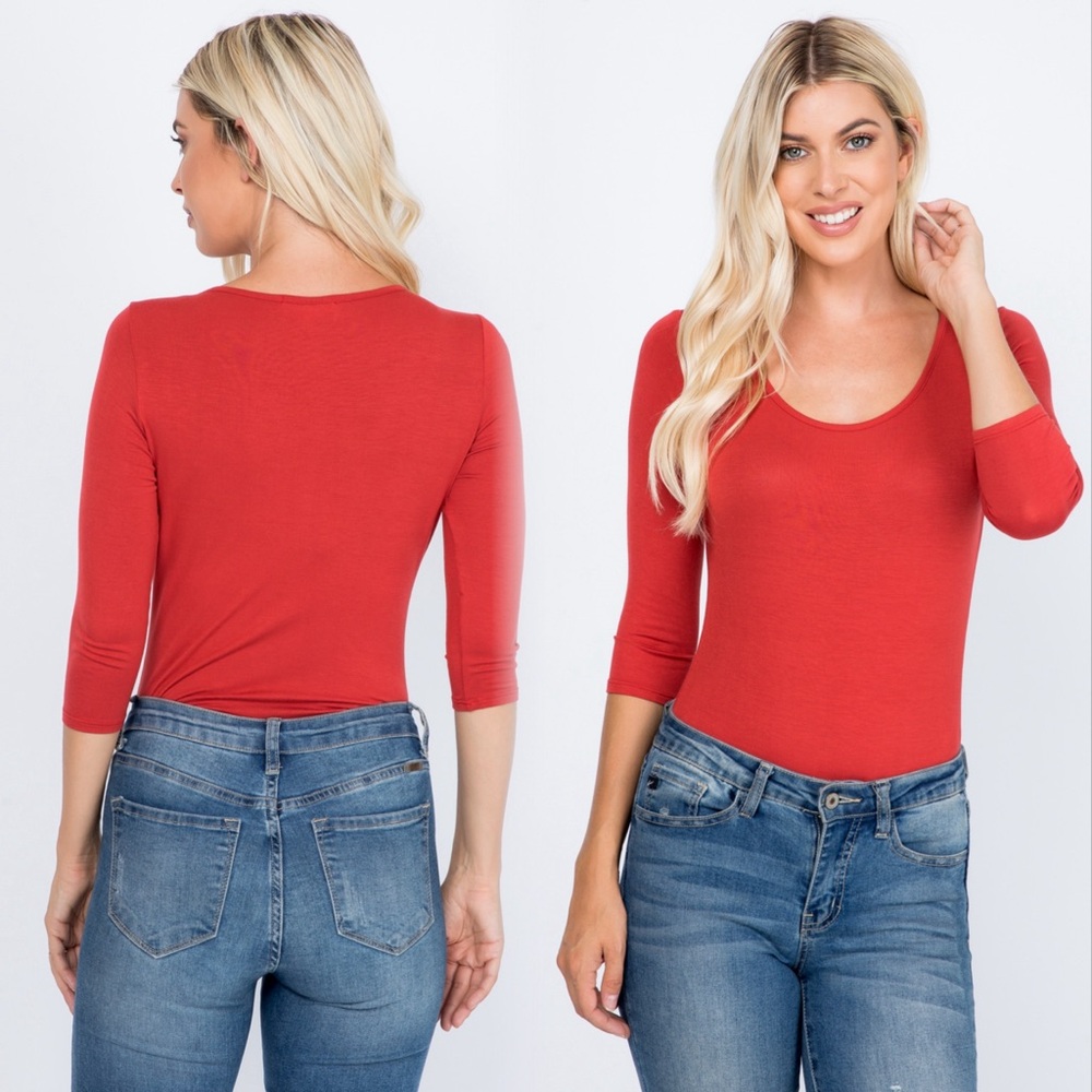 Dark red rust bodysuit 3/4 sleeves - Picture 4 of 9